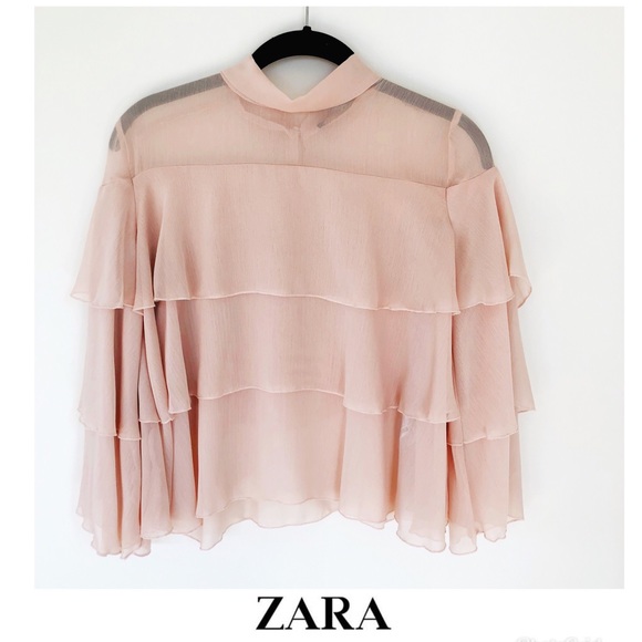 zara pink ruffle top